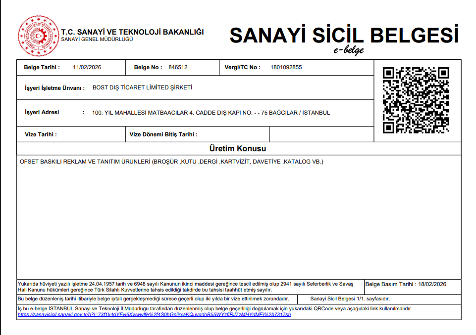 Bostist Ticaret Sicil Tasdiknamesi
